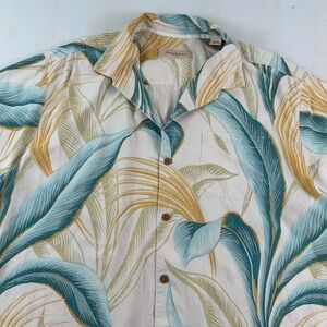 Tommy Bahama Mens‎ Silk Camp Shirt XL Tropical Hawaiian Blue AOP All Over Print